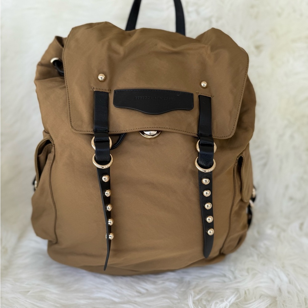 Rebecca Minkoff Tan and Black Backpack with Classic Rucksack Design